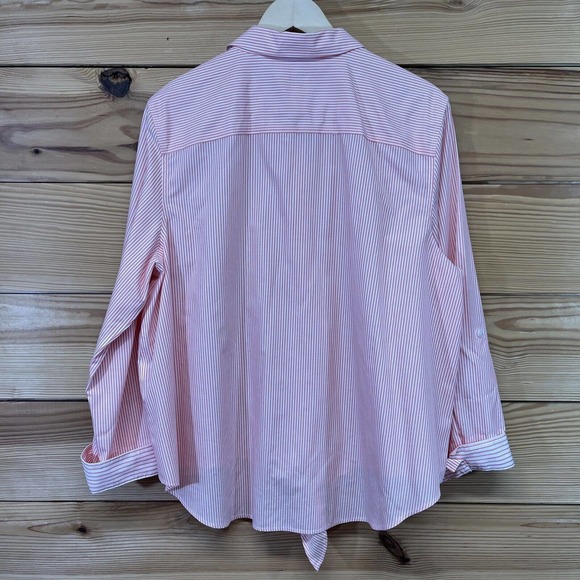 Chicos 3 XL Shirt Orange White Stripe Tie Waist Contrast Cuff Cotton B83 - Picture 8 of 11
